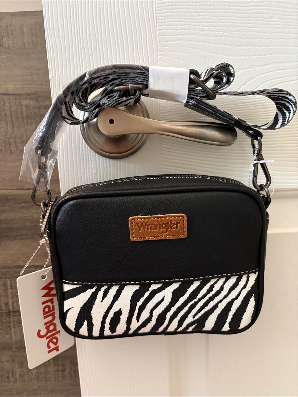 Wrangler Black and White Zebra Print Crossbody Bag
